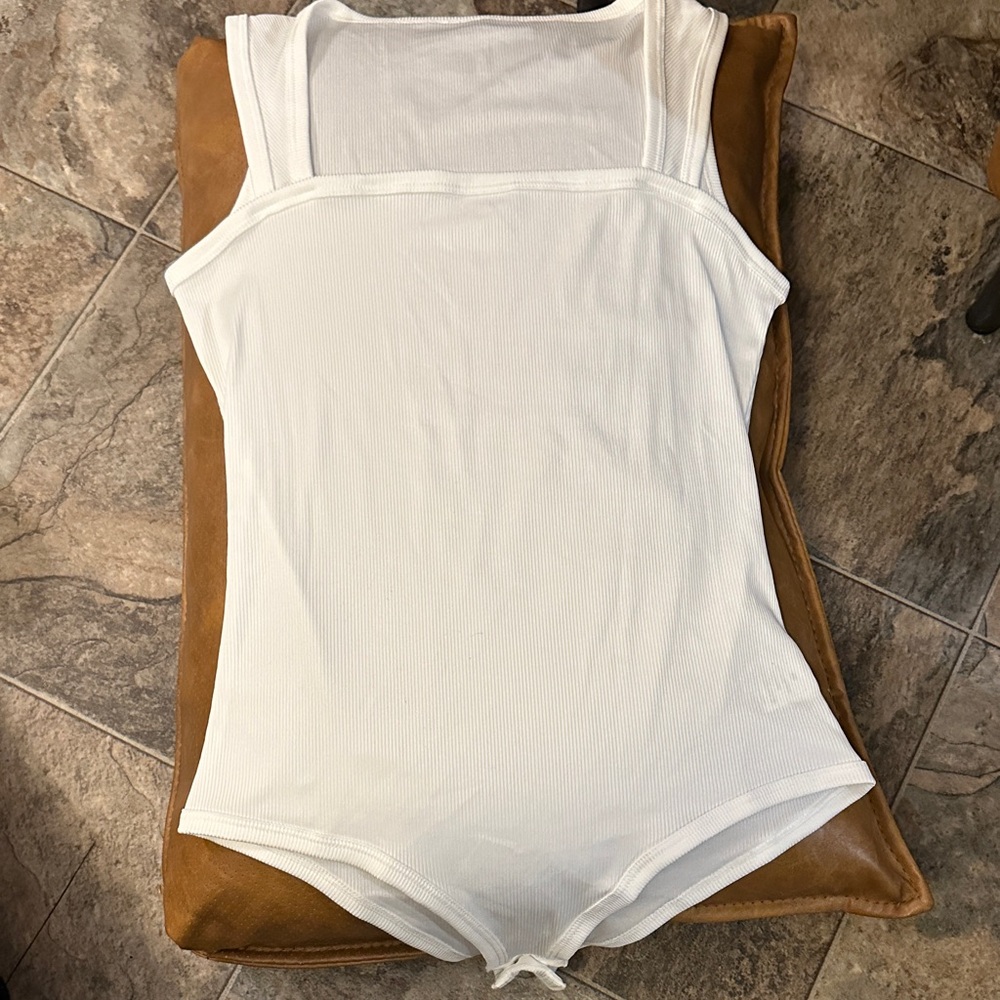 White Square-neck Ribbed Bodysuit